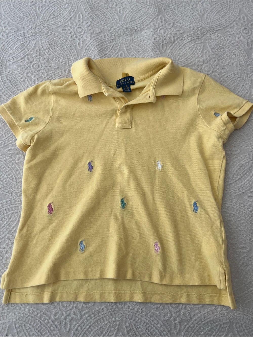RALPH LAUREN KIDS Pale Yellow Polo with Multicolor Pony Embroidery | L (12–14)